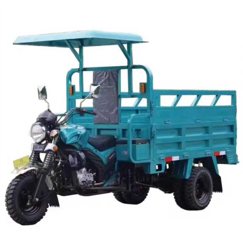 Blue Semi-Covered Three-Wheel Cargo Tricycle