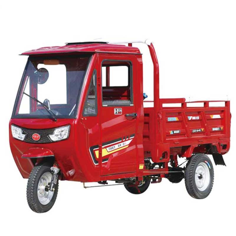 red Semi-Covered Three-Wheel Cargo Tricycle