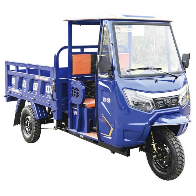 blue Semi-Covered Three-Wheel Cargo Tricycle